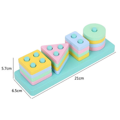 Kids Wooden 4 Geometric Assembling Stacking Blocks Early Learning Toy